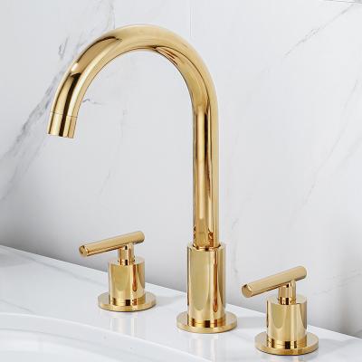 China Gold Basin Faucets 2 Handle 8 Inch Metered Widespread Brass Basin Mixer Bathroom Basin Faucet for sale