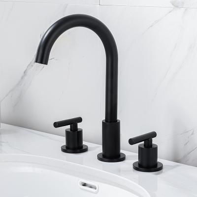 China Metered Faucets Black Brass Basin 2 Inch Widespread 8 Inch Bathroom 3 Hole Toilet Sink Faucet for sale