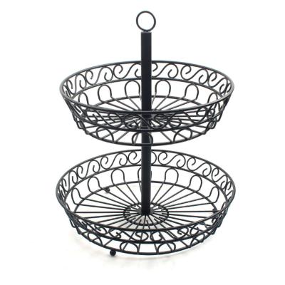 China Sustainable Manufacturer Customized Furniture Kitchen Accessories Metal Simple Design 2 Tier Fruit Basket For Home Kitchen for sale