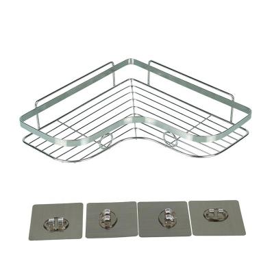 China Traditional Kitchen Bathroom Accessories Stainless Steel Corner Rack Adhesive Wall Mounted Shelf for sale