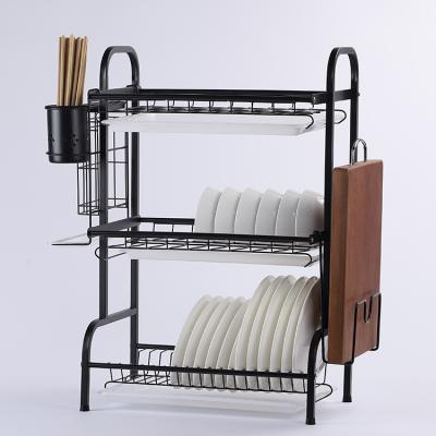 China Multifunctional Stainless Steel Kitchen 3-Tier Sustainable Rack Storage Rack Dish Drainer Dish Rack for sale