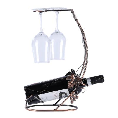 China Kitchen Sustainable Creative Wine Bottle Rack 2 in 1 Wrought Iron Wine Bottle Rack Countertop Wine Rack for sale