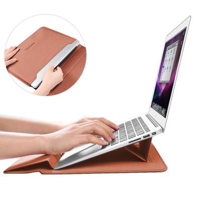 China New Arrival Fashionable Portable Stand Holder Mouse Pad Laptop Briefcase Bag For MacBook 17inch PU Sleeve Notebook Leather Bag for sale