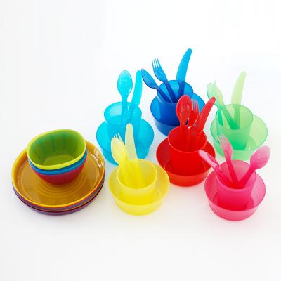 China Cheap Eco-Friendly Children's Porcelain Color Six-piece Gift Knife Set Plastic Cutlery Spoon Kids Restaurant Dishes Tableware Sets for sale