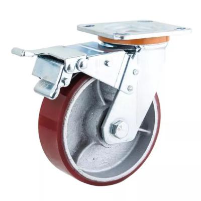 China Rigid Polyurethane Iron Caster Caster Wheel Heavy Duty Swivel Locking Brake for sale