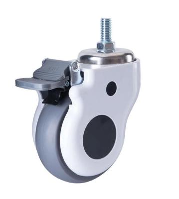 China Medical PIVOT swivel caster wheel for hospital bed, M12x25 threaded stem caster with brake, polyurethane wheel diameter 3