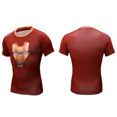 China Wholesale customized logo printing Iron Man Sublimation Print Quick dry sports use fitness Polyester O neck T-shirts for sale