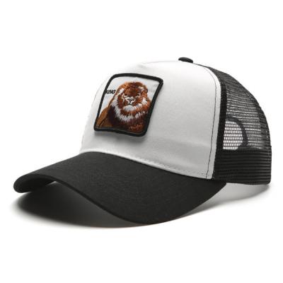 China Embroidered label fitted sports half mesh lion label Amazon fashion baseball caps custom marketing branded mechandise for sale