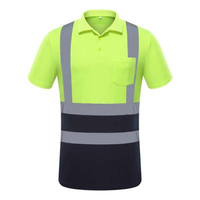 China Reflective Safety Hi Vis Polo Shirt OEM breathable quick dry polyester work wear   reflective tape printed for sale