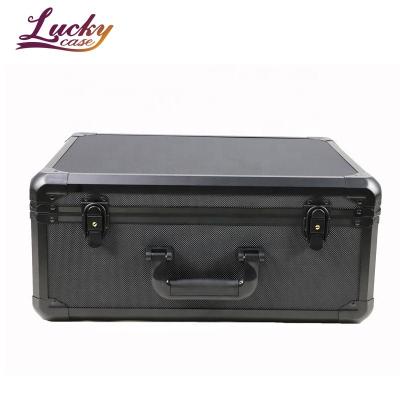 China Lock Aluminum Case Custom Size Foam Aluminum Carry Case With Security Rack Black Tool Box Case Customized for sale