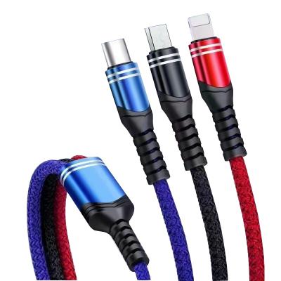 China Wholesale cell phone power cord nylon braided aluminum alloy usb 3 in 1 cable cell phone usb fast charging data cable for sale