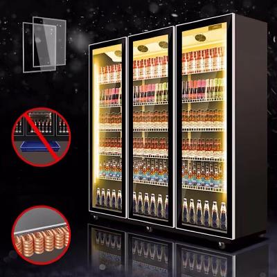 China Supermarket Commercial Refrigerator drink Display Freezer Black Marble White LED Light for beer bar for sale