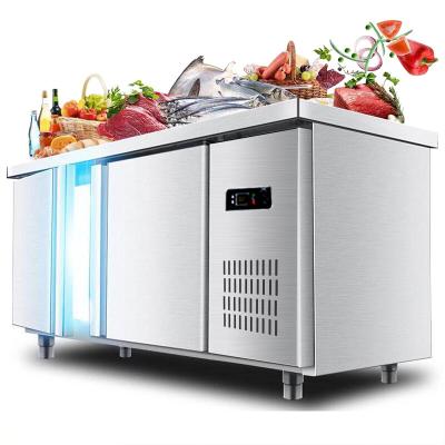 China Commercial stainless steel table water bar refrigerator freezer work table Milk tea console for sale