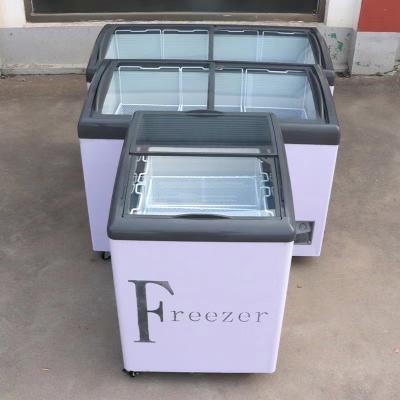 China chest freezer glass door chiller ice cream fast food display cooler refrigerator showcase supermarket deep popsicle freezer for sale