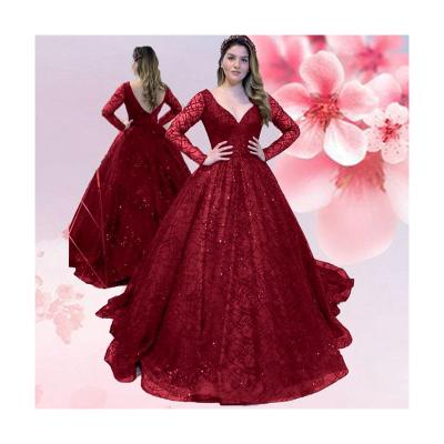 China KCYA Custom Made Elegant V Neckline Long Sleeve Evening Dresses Tulle Wedding Party Formal Dress Anti-Static for sale