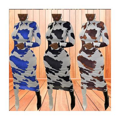 China KCYA Women Clothing Spring Black White Anti-static Cow Print Maxi Dresses Skirts Plus Size Casual Dress for sale