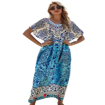 China KCYA Muslim National Islamic Muslim Dress Women's Long Sleeve Loose Blouse Waist Long Sleeve Holiday Print Maxi Dress Casual Dress New for sale