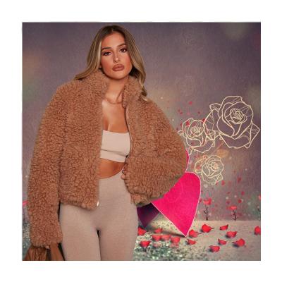 China New Fashion Anti-wrinkle KCYA Winter Women Solid Color Plush Cardigan Short Coat Lambswool Jacket for sale