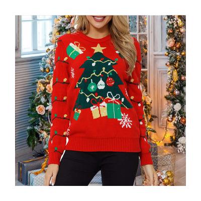 China KCYA 2022 New Women Knitted Jacquard Sweater Red Reindeer Christmas Sweater Anti-Shrink for sale