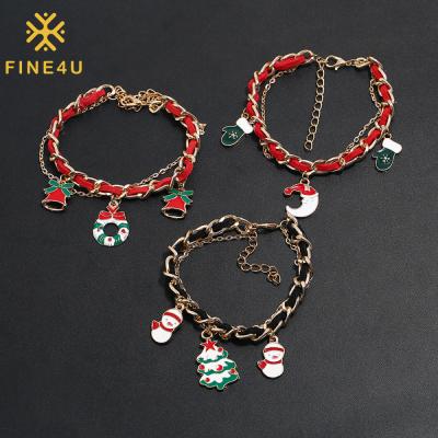 China New FASHIONABLE wholesale Christmas beautiful snowflake Christmas tree alloy drop oil charm bracelet jewelry for sale