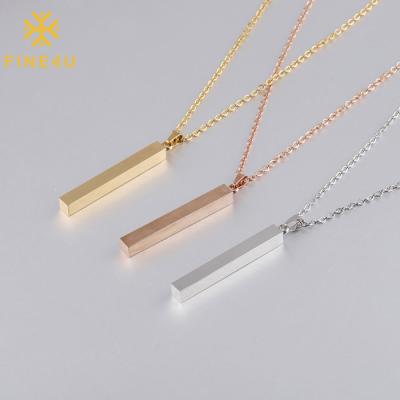 China TRENDY Women Fashion Lettering 3D Mirror Polished Vertical Bar Custom Engraved Stainless Steel Jewelry for sale