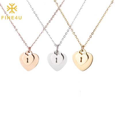 China FASHIONABLE women fashion stainless steel couples jewelry love delicacy lock key gold plated heart necklace for sale