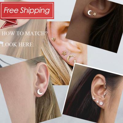 China TRENDY 18k Gold Plated Moon Women Stud Earrings 2021 Trendy Jewelry Stainless Steel Free Shipping for sale