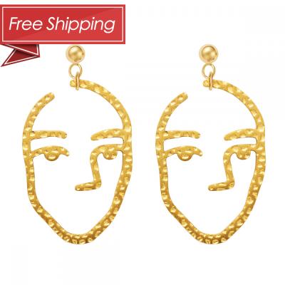 China FASHIONABLE Face Stainless Steel Gold Plated Jewelry Women Fashion Drop Free Shipping Funky Earrings for sale