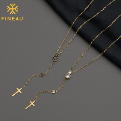 China TRENDY PVD Jewelry Fashion Stainless Steel Gold Plated Long Heart Cross Pendant Necklace For Women for sale