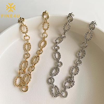 China Hiphop Hip Hop Fashion Jewelry Gold Plated Twisted Oval Stitching Ring Women Necklace Chain for sale