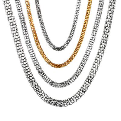 China Hip Hop Hip Hop Fashion Men's Jewelry Stainless Steel Hollow Mesh Necklace 18k Woven Round Gold Plated Chains for sale