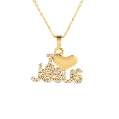 China Non Fading Religious Jewelry Women Religious Gold Plated Love You Christian Jesus Pendant Necklace for sale