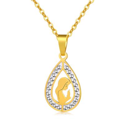 China Hot Sale Ladies Stainless Steel Religious Virgin Mary Teardrop Necklace for sale