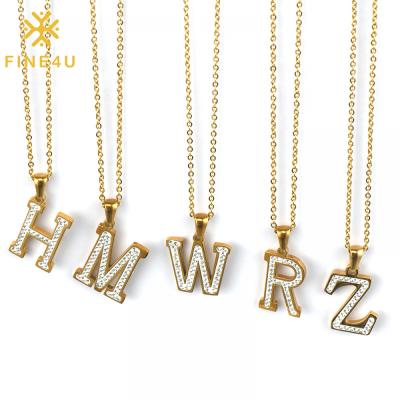 China FASHIONABLE Alphabet Stone Zircon Crystal Stainless Steel Pendant 18k Gold Plated Initial Charm Letter Necklace for sale