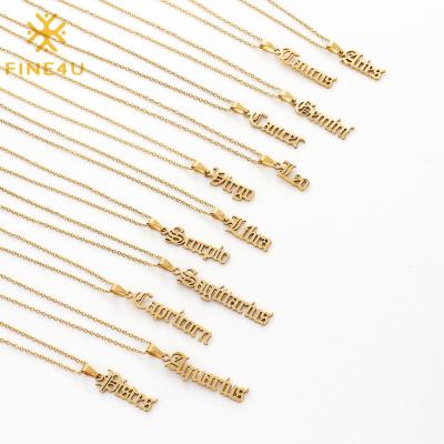 China Wholesale Custom Fashion Jewelry TRENDY Letter Horoscope Stainless Steel Vertical Gold Plated Zodiac Necklace Pendant for sale