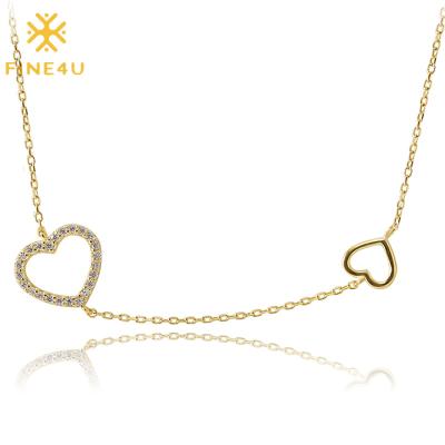 China Fashionable Wholesale Women Fashion Double Jewelry 2021 Gold Plated Love Heart 925 Sterling Silver Necklace for sale