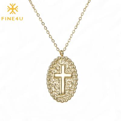 China Religious Religious Jesus Cross Stainless Steel Oval Engraved Gold Plated Christian Cross Pendant Necklace Jewelry for sale