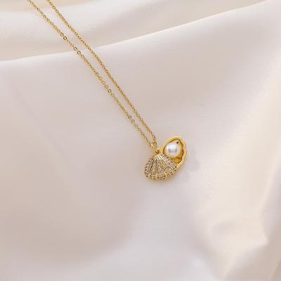 China NEW BOHEMIA beach bohemian cubic zirconia cowrie shell pearl clavicle chain conch shell necklace summer jewelry for sale