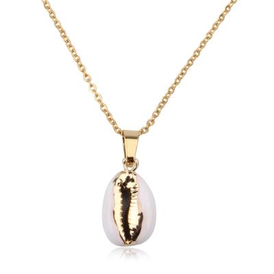 China 2021 Fashion BOHEMIA Boho Jewelry Women Stainless Steel Gold Plated Ocean Sea Shell Cowrie Shell Pendant Necklace for sale