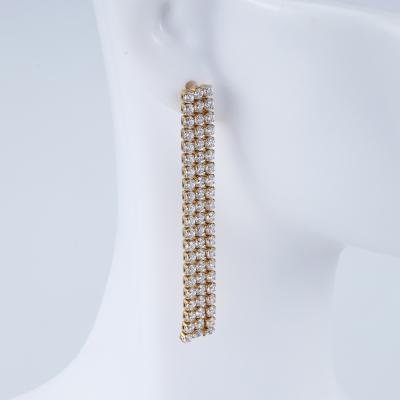 China TRENDY Women Fashion 2022 Trendy Long Drop Tennis Chain Earrings Studs Round Zircon Bezel Setting for sale