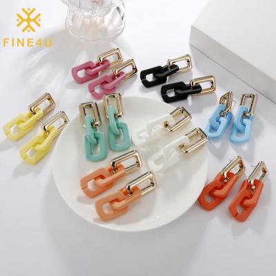 China New Vintage BOHEMIA Resin Square Bohemian Chain Beautiful Geometric Candy Color Dangle Acrylic Stud Earrings for sale