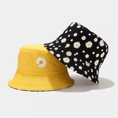 China Daisy Embroidered Bucket Crazy Colors Summer Beach High Quality Double Hat COMMON Wear Fashion For Women for sale