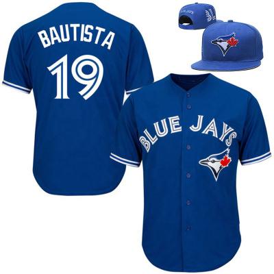 China Custom Breathable Polyester Baseball Tank Top & Fitted Cap Set Bautista Embroidery Logos Men Baseball Tank Tops Blue Jay 19 for sale