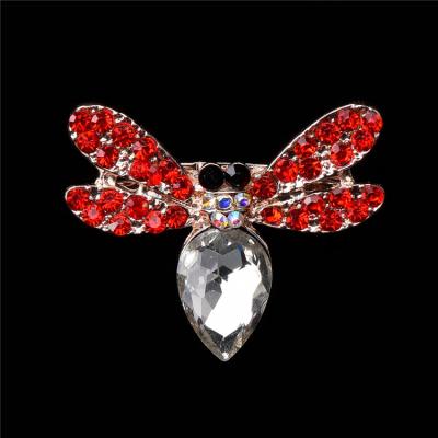 China The New Popular Wholesale Sales Custom Fashion Design Brooch Rhinestone Crystal Women Animal Dragonfly Brooch Pin for sale