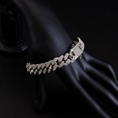 China Hiphop Hip Hop Jewelry Alloy Plated Iced Out Rhinestone Cuban Link Chain Bracelet for sale