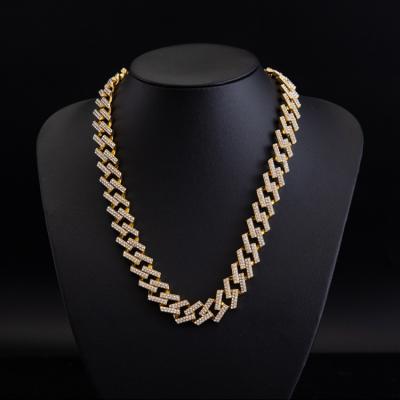 China Hiphop full pave high quality bling rhinestone glow hip hop jewelry iced out cuban link chain necklace jewelry for sale