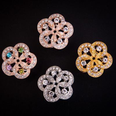 China Dinner fashion rhinestones flower three simple double ring scarf buckle brooch shawl buckle ornaments for sale