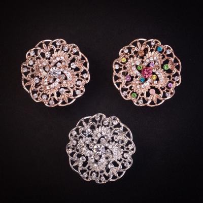 China New Fashion Design Brooch Alloy Three Popular Ring Rhinestone Silk Scarf Buckle Brooch For Women for sale