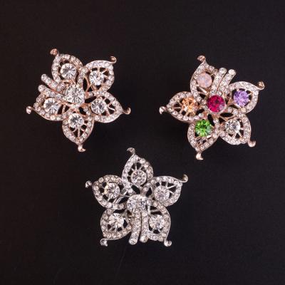 China New Fashion Design Brooch Alloy Three Popular Ring Rhinestone Silk Scarf Buckle Brooch For Women Wholesale for sale