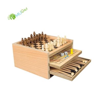 China YumuQ Wooden 7 Multi IN 1 Family Natural Wooden Chess Games Set, Chess Board Games Set For Home, Party And Classroom for sale